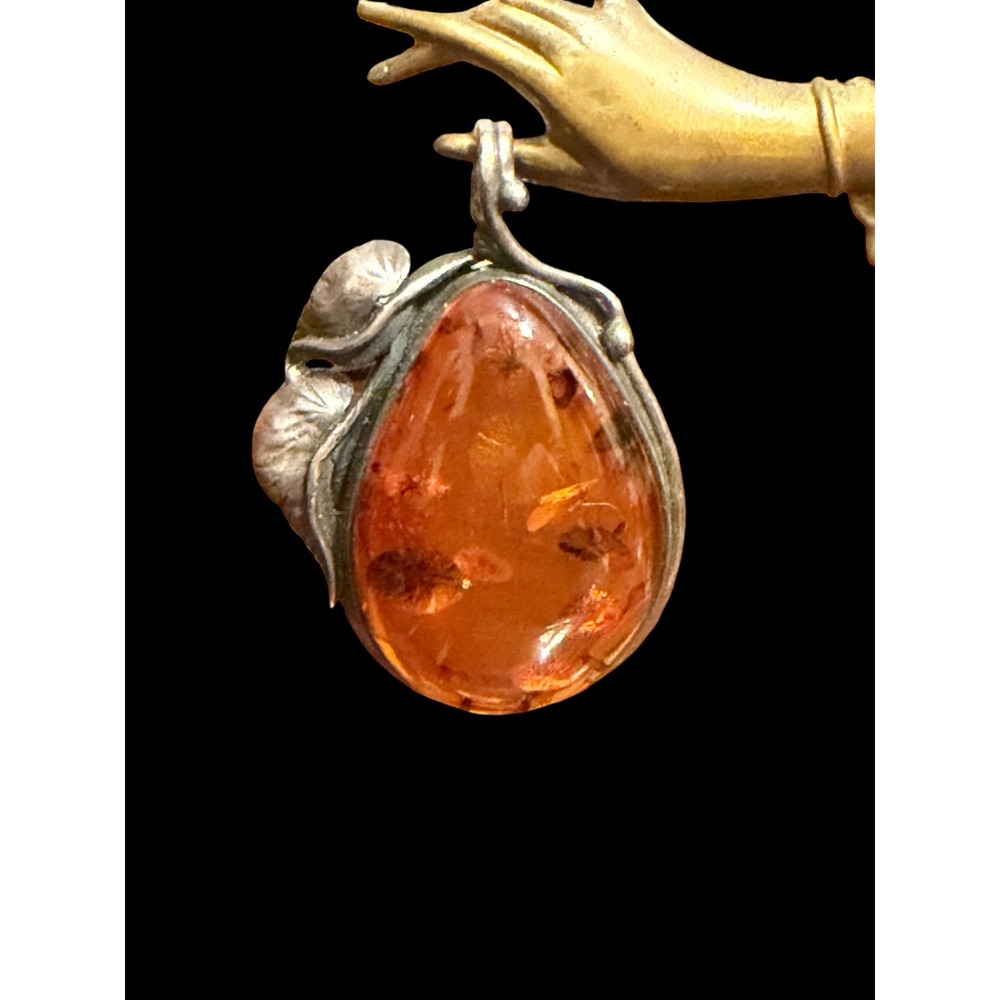 Vintage Sterling Silver Teardrop Leaf Pendant 925 1.75"
